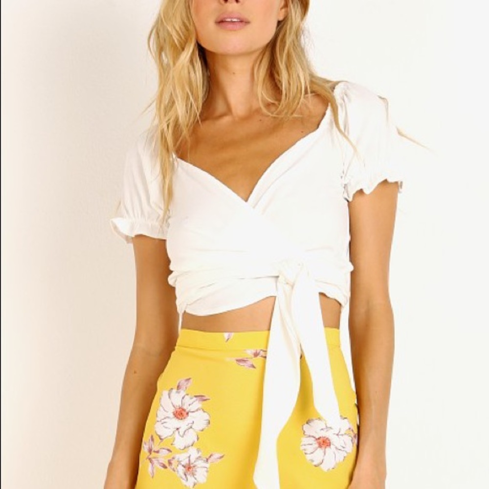 Flynn Skye Annabelle puff sleeve crop top XS